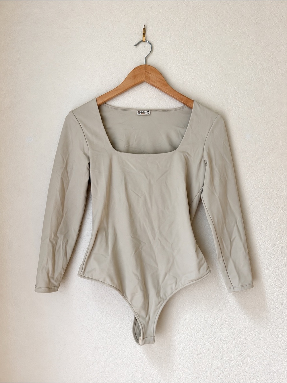 Free People Intimately Beige Square Neck Long Sleeve Bodysuit size Medium